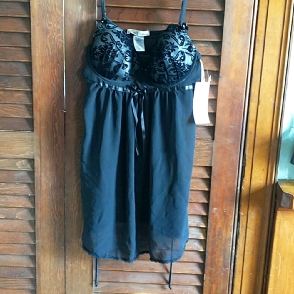NWT Linea Donatello 2 piece Lingerie lace Slip Chemise Gown Thong Size Medium